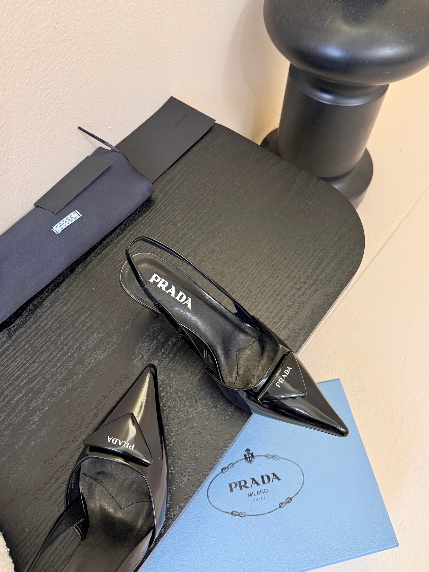 Prada Slingback Triangle-Logo Pumps 60mm Black Lambskin 580363
