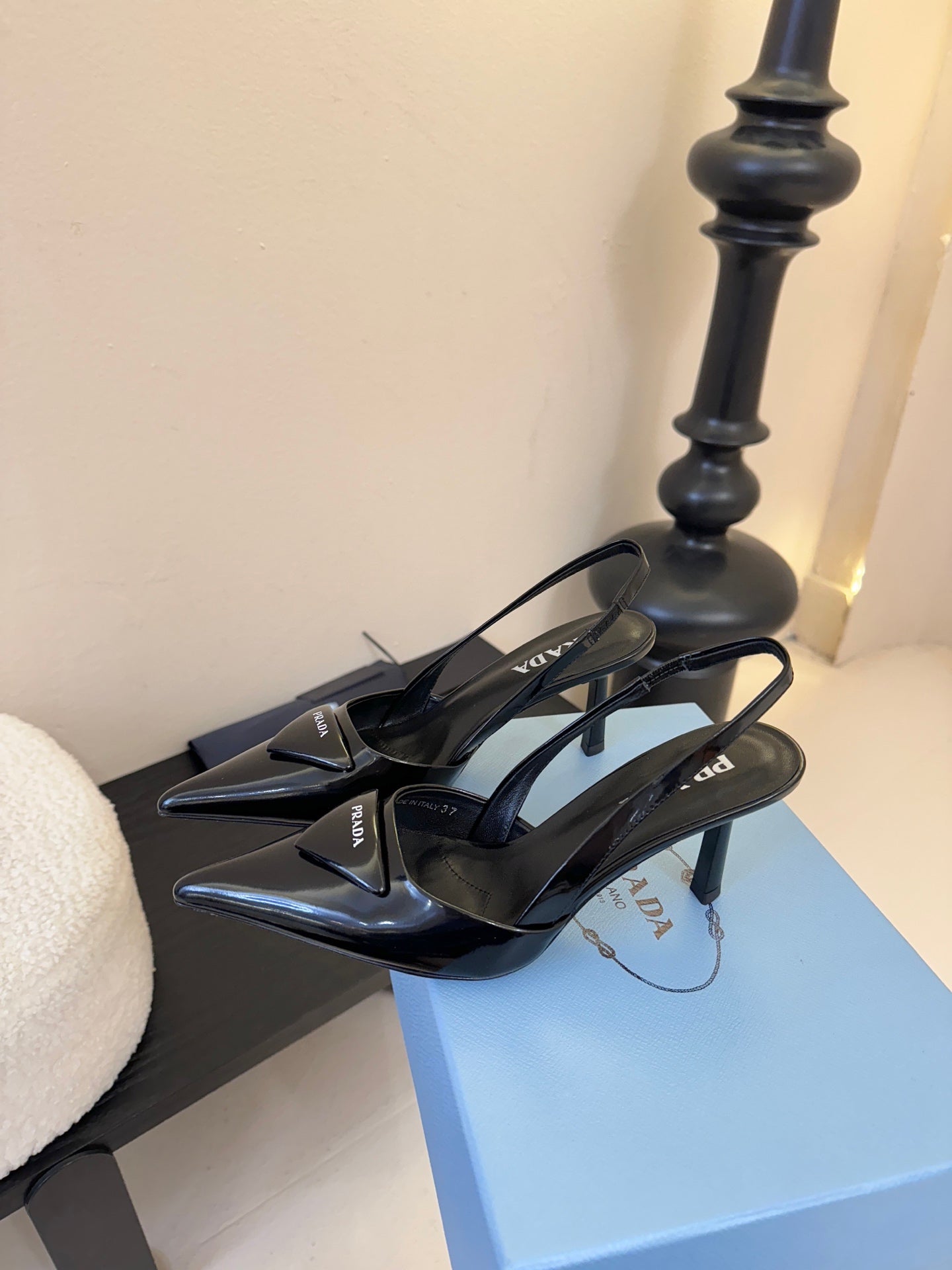 Prada Slingback Triangle-Logo Pumps 60mm Black Lambskin 580363