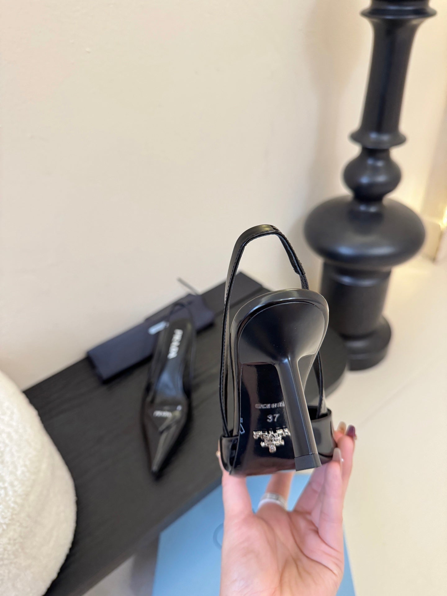 Prada Slingback Triangle-Logo Pumps 60mm Black Lambskin 580363