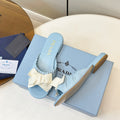 Pra Bow-Tie Stylish Flat Sandals Blue in Lambskin 771277
