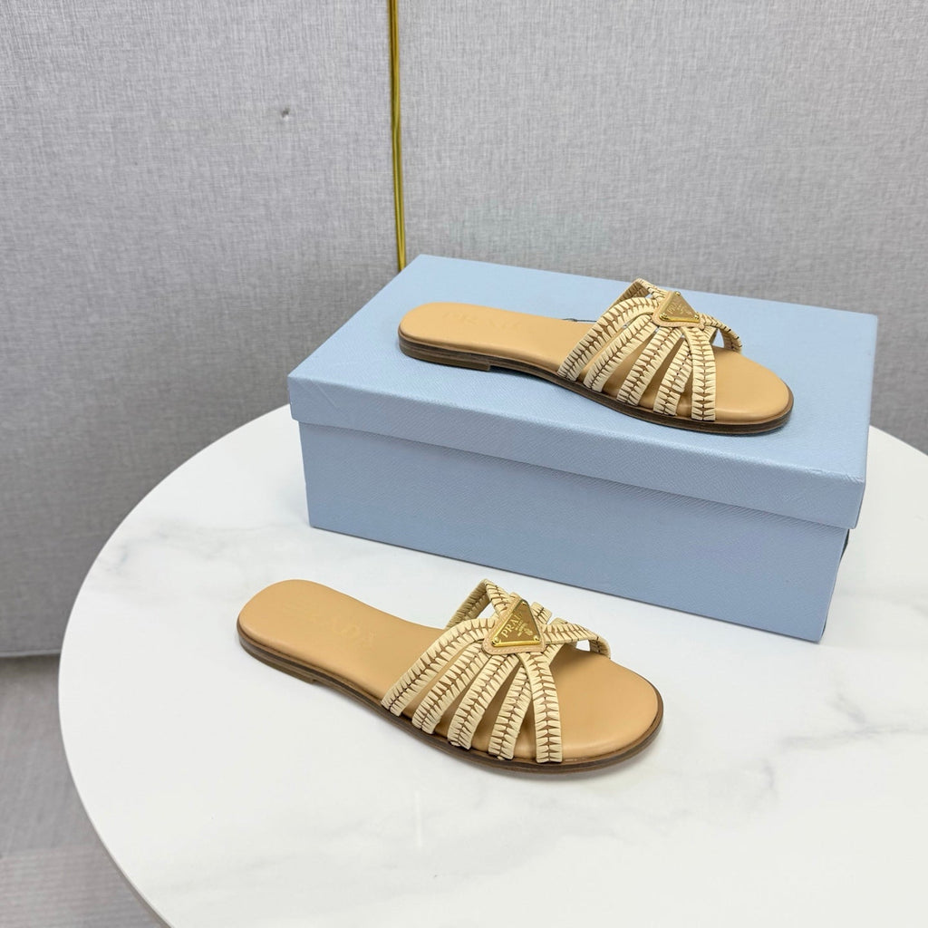 Prad 26ss Logo Slides Beige Cowhide Leather 904590
