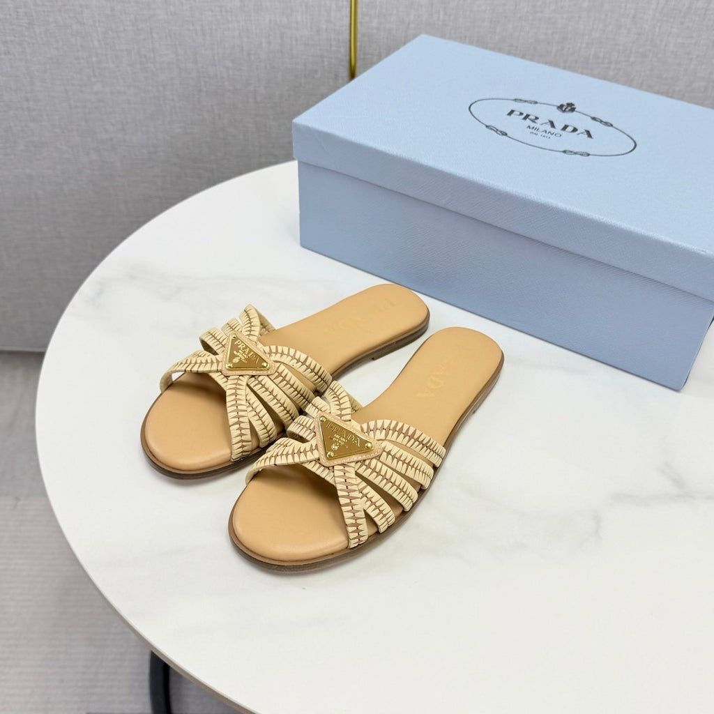 Prad 26ss Logo Slides Beige Cowhide Leather 904590