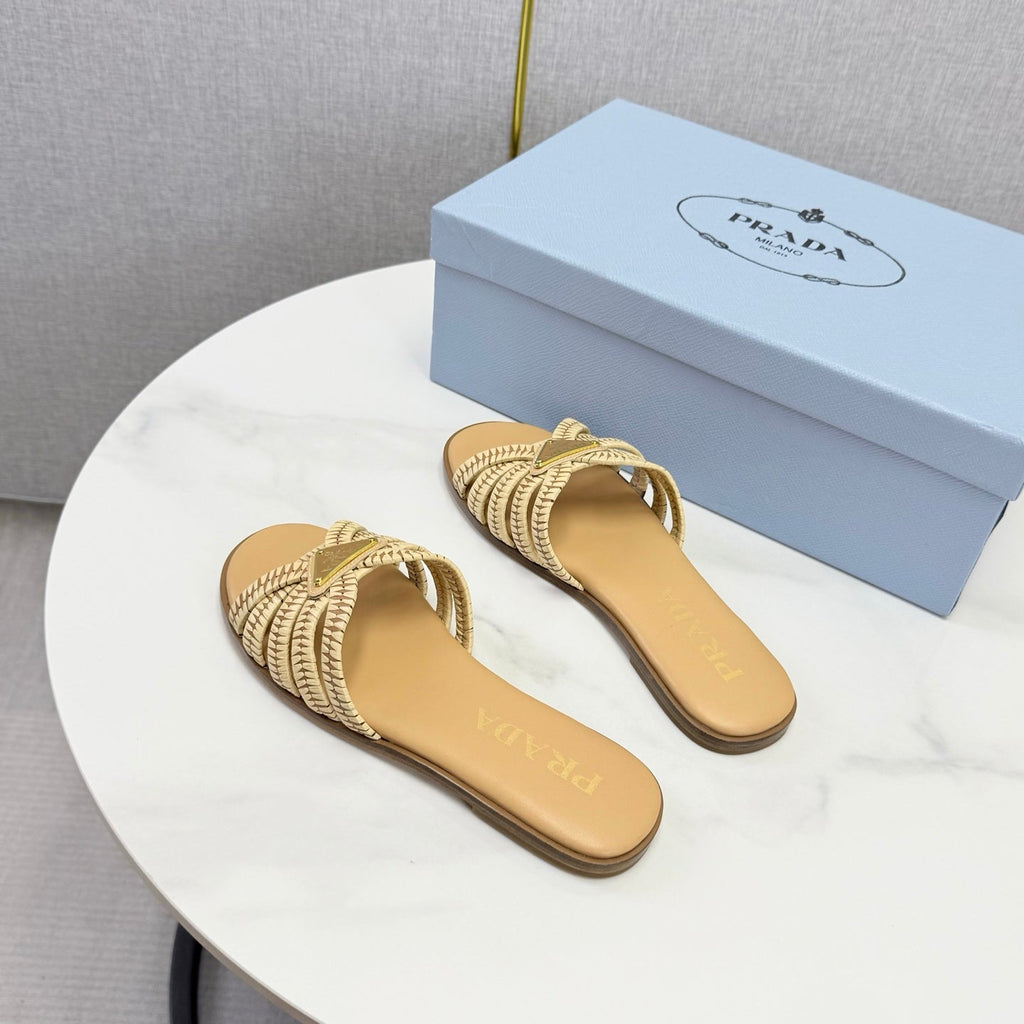 Prad 26ss Logo Slides Beige Cowhide Leather 904590
