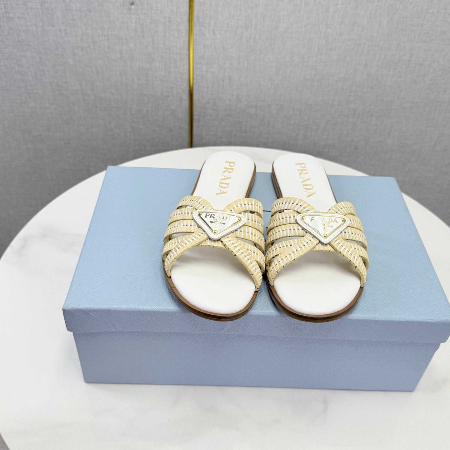 Prad 26ss Logo Slides White Cowhide Leather 904588