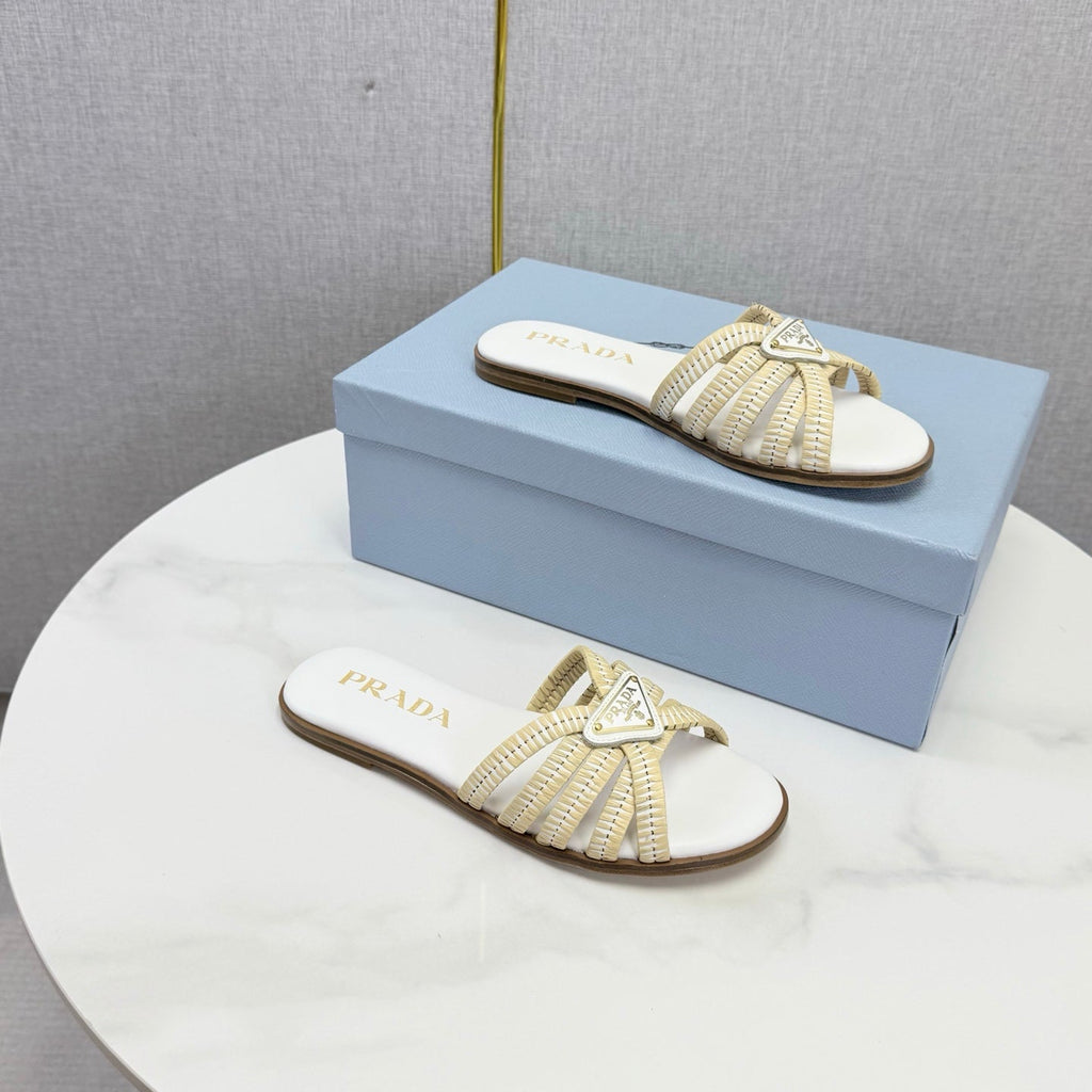 Prad 26ss Logo Slides White Cowhide Leather 904588