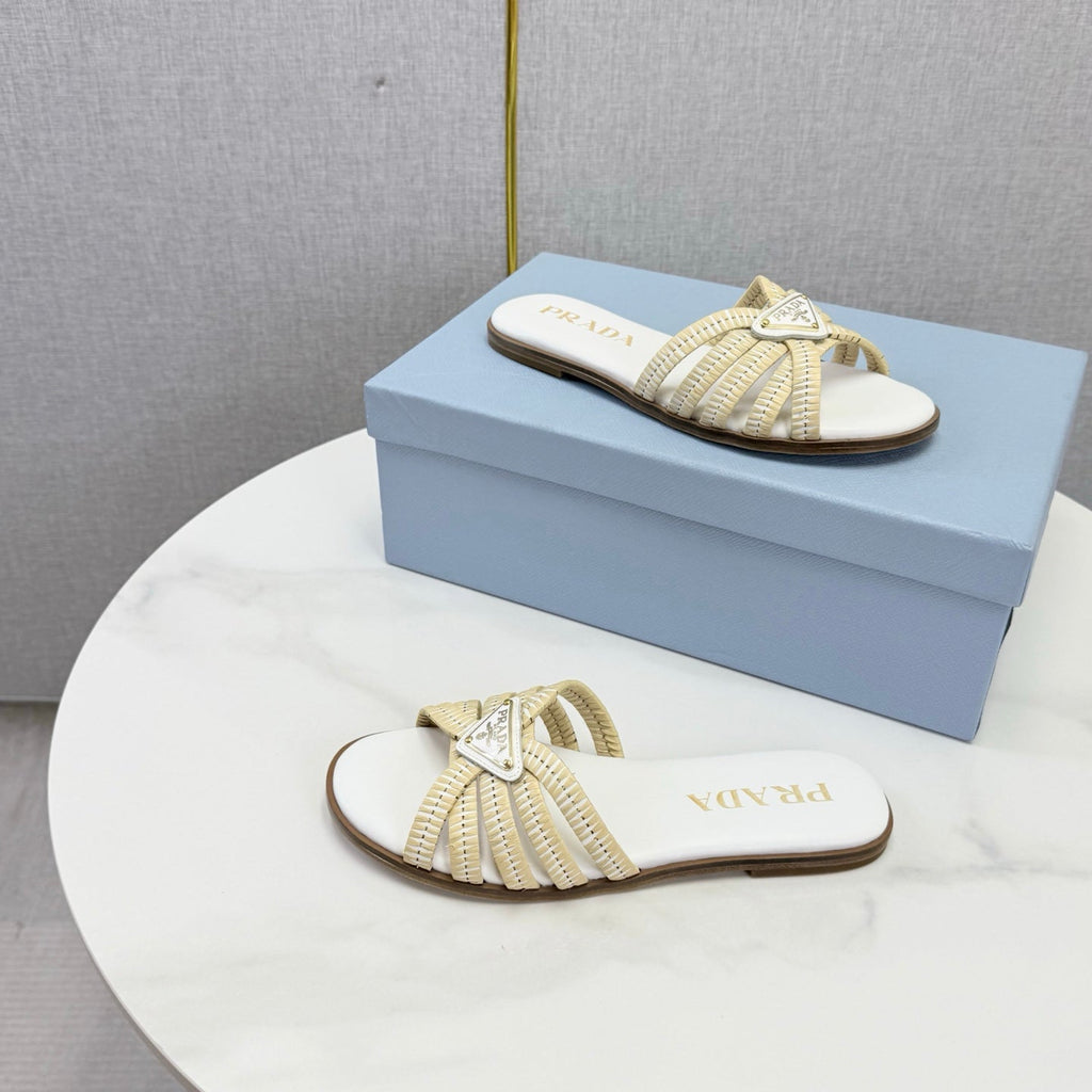 Prad 26ss Logo Slides White Cowhide Leather 904588