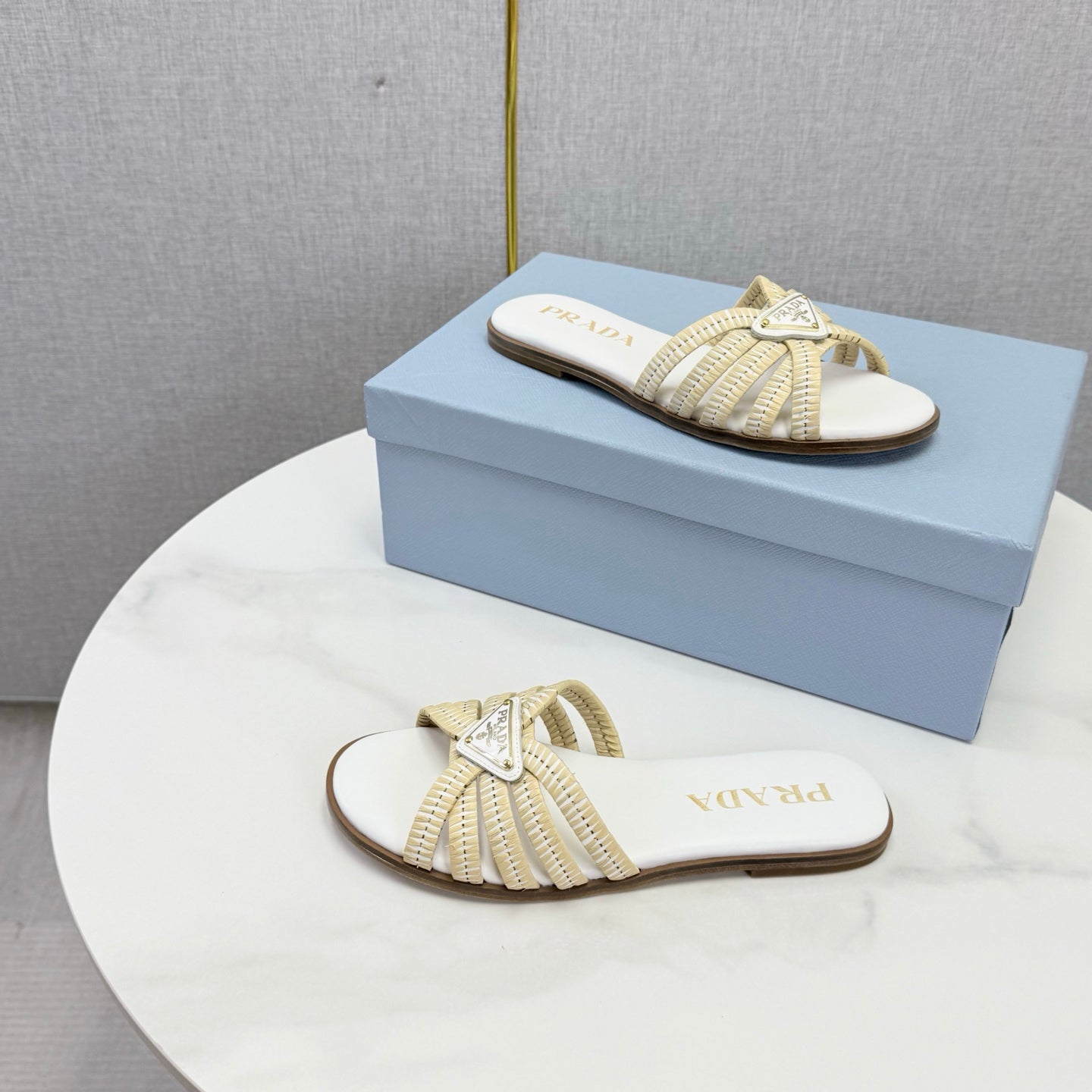 Prad 26ss Logo Slides White Cowhide Leather 904588