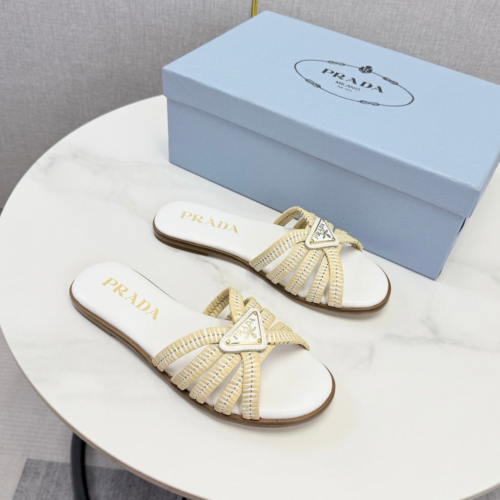 Prad 26ss Logo Slides White Cowhide Leather 904588