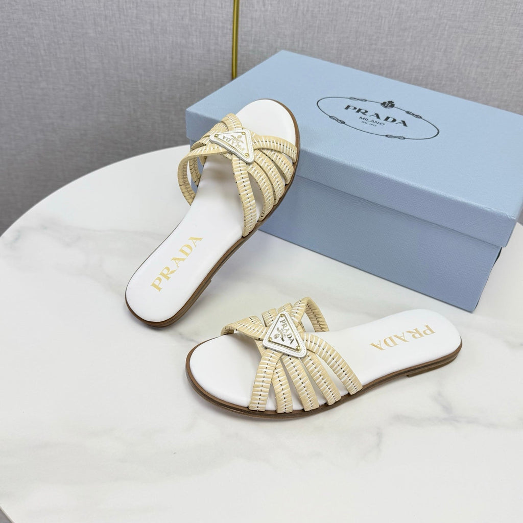 Prad 26ss Logo Slides White Cowhide Leather 904588