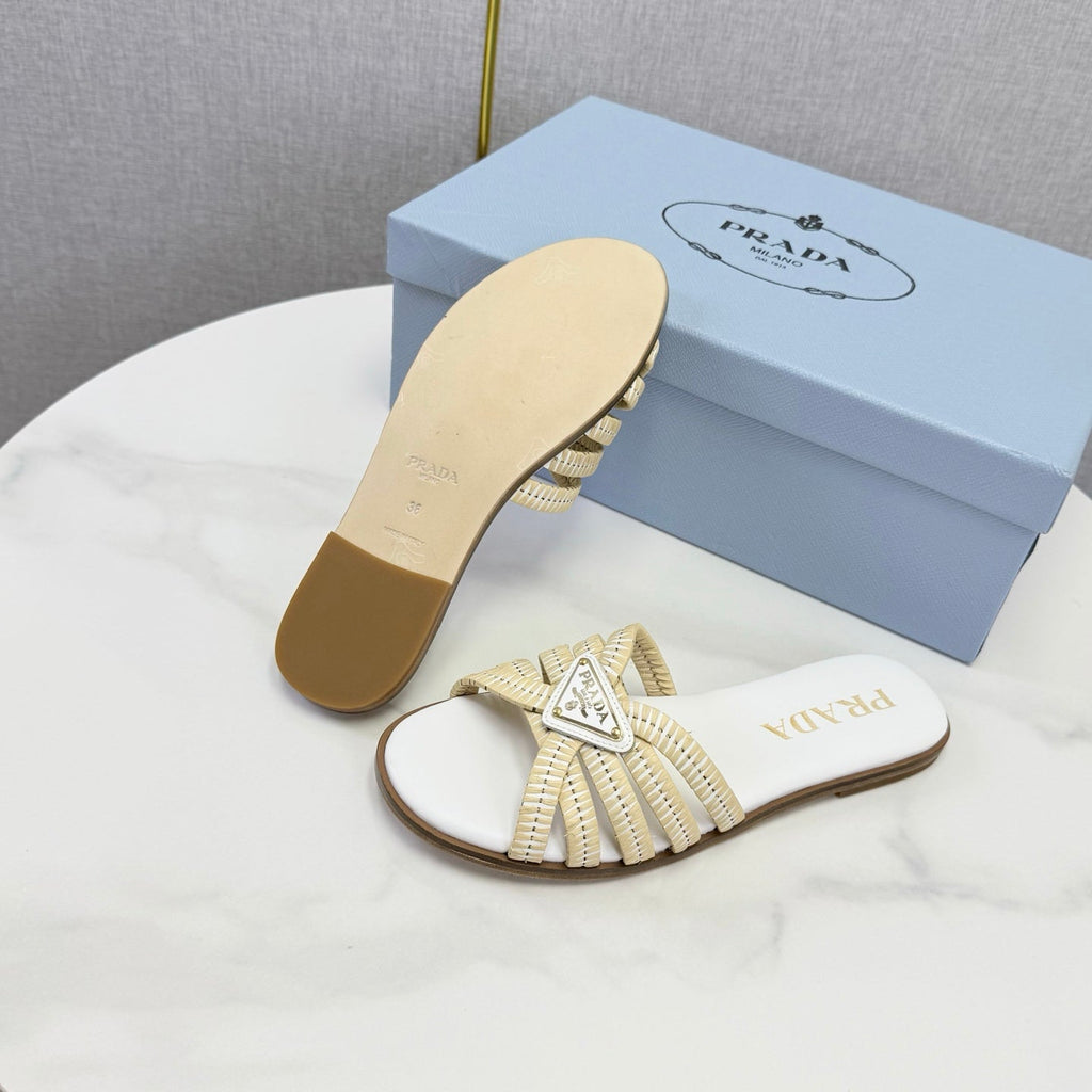 Prad 26ss Logo Slides White Cowhide Leather 904588