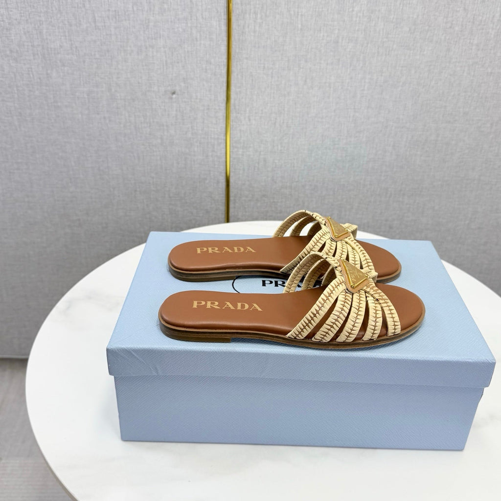 Prad 26ss Logo Slides Brown Cowhide Leather 904589