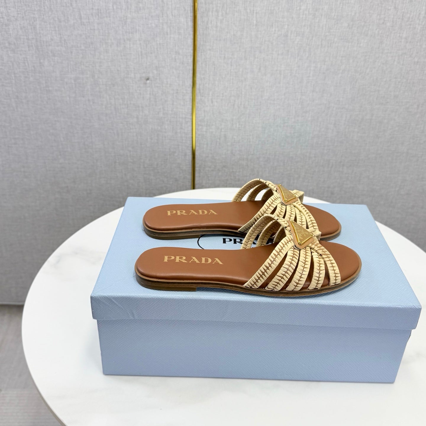Prad 26ss Logo Slides Brown Cowhide Leather 904589