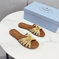 Prad 26ss Logo Slides Brown Cowhide Leather 904589