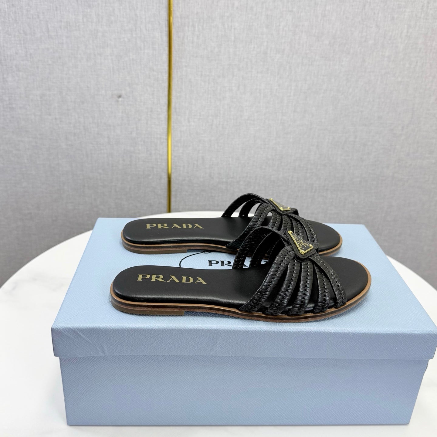 Prad 26ss Logo Slides Black Cowhide Leather 904587