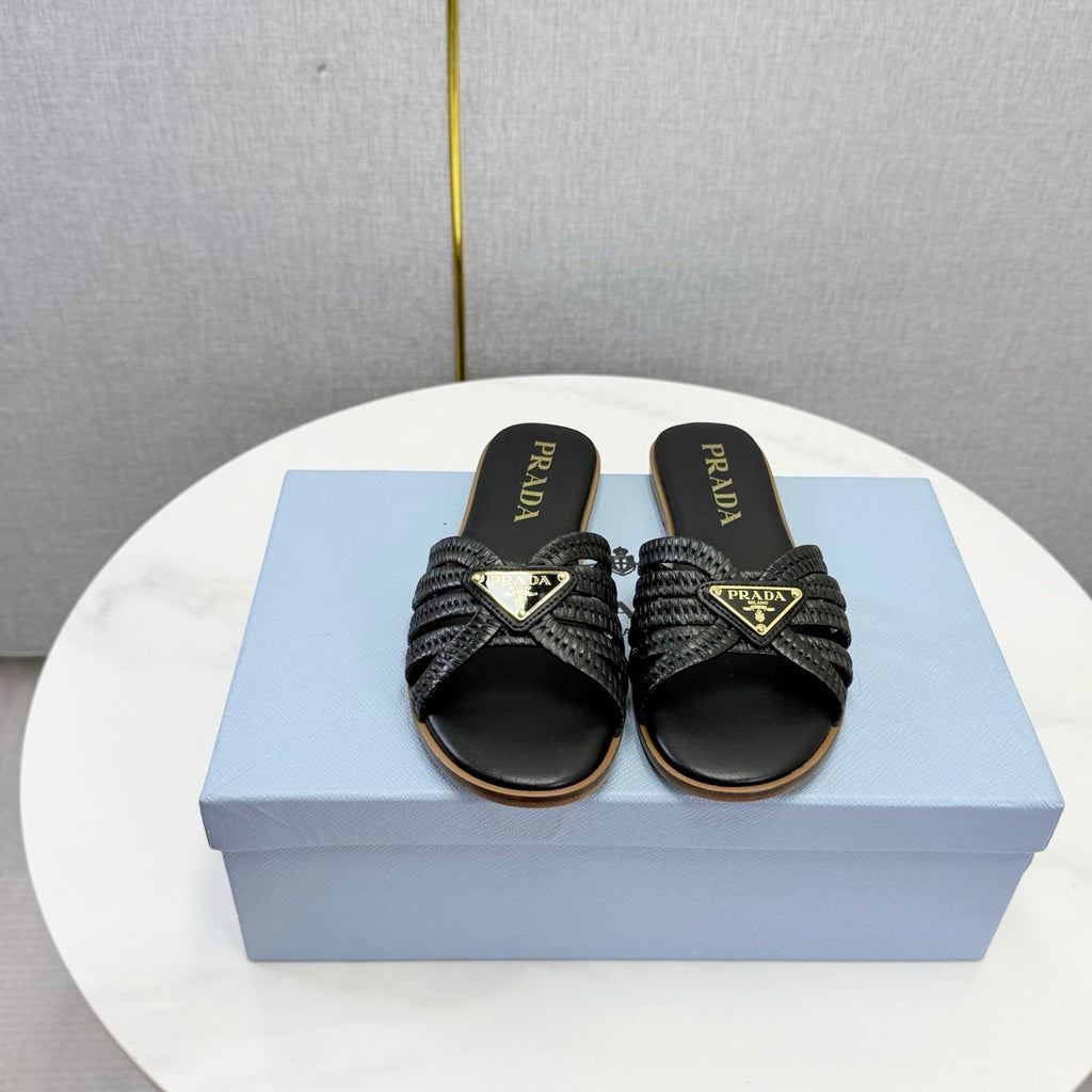 Prad 26ss Logo Slides Black Cowhide Leather 904587
