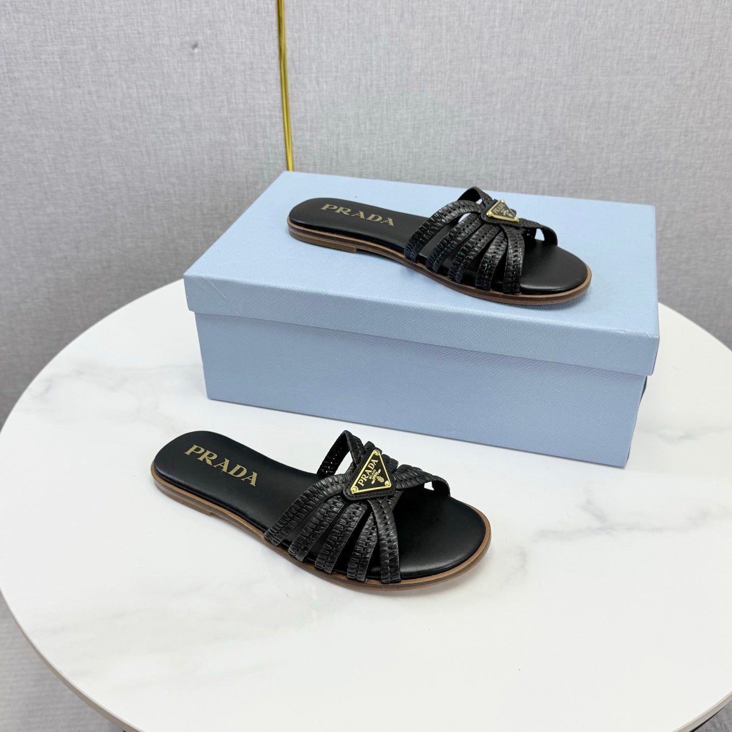 Prad 26ss Logo Slides Black Cowhide Leather 904587