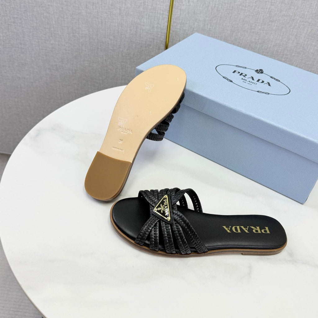 Prad 26ss Logo Slides Black Cowhide Leather 904587