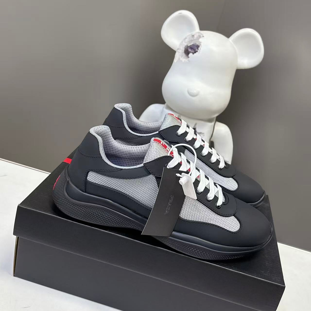 Prad America's Cup Logo Tag Sneakers Black Soft Rubber & Bike Fabric 951929