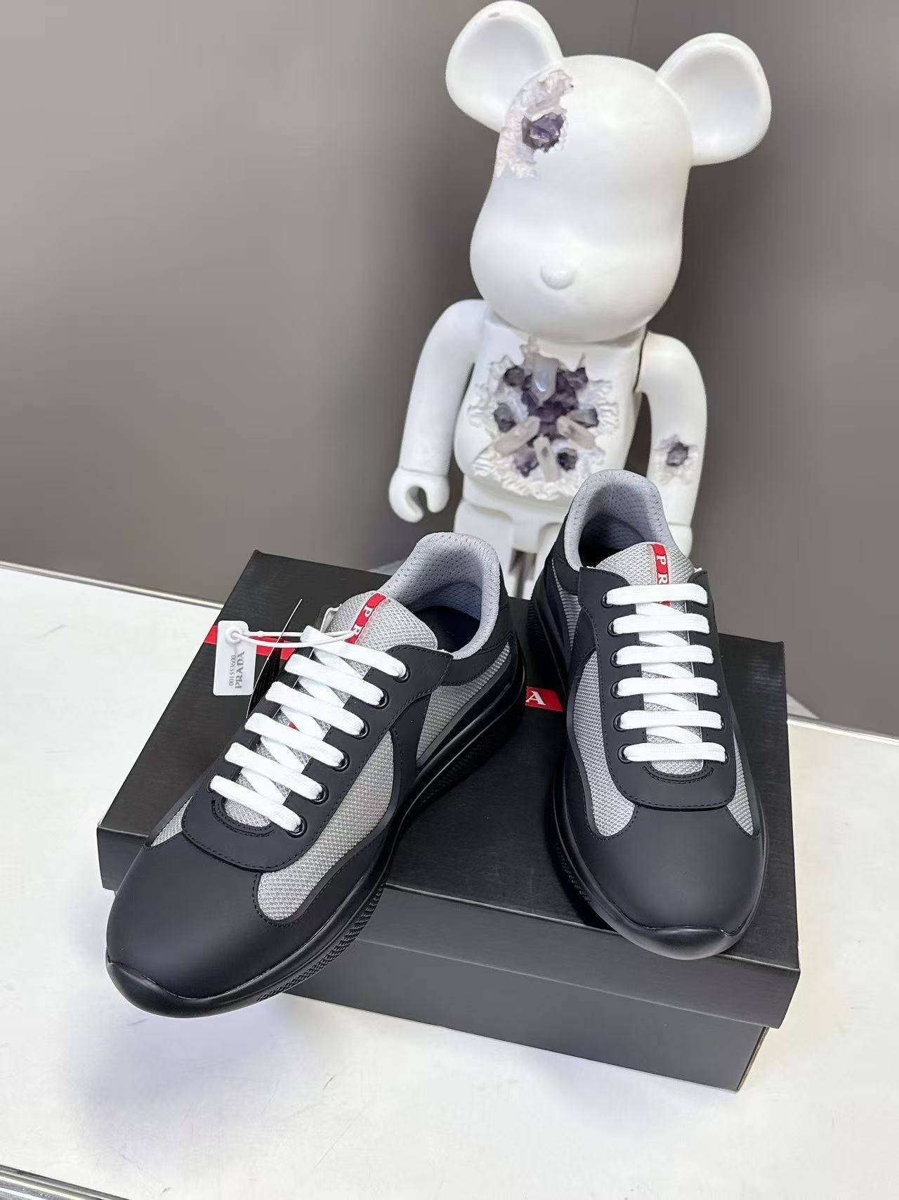 Prad America's Cup Logo Tag Sneakers Black Soft Rubber & Bike Fabric 951929