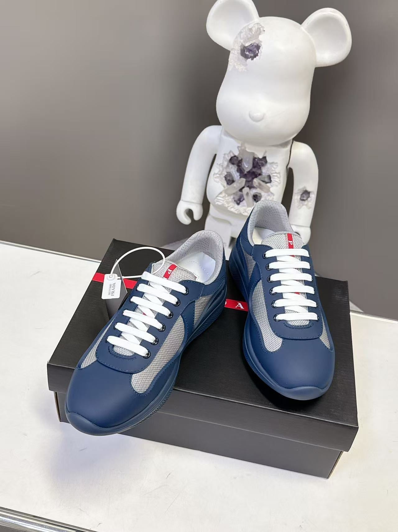 Prad America's Cup Logo Tag Sneakers Navy Soft Rubber & Bike Fabric 951925