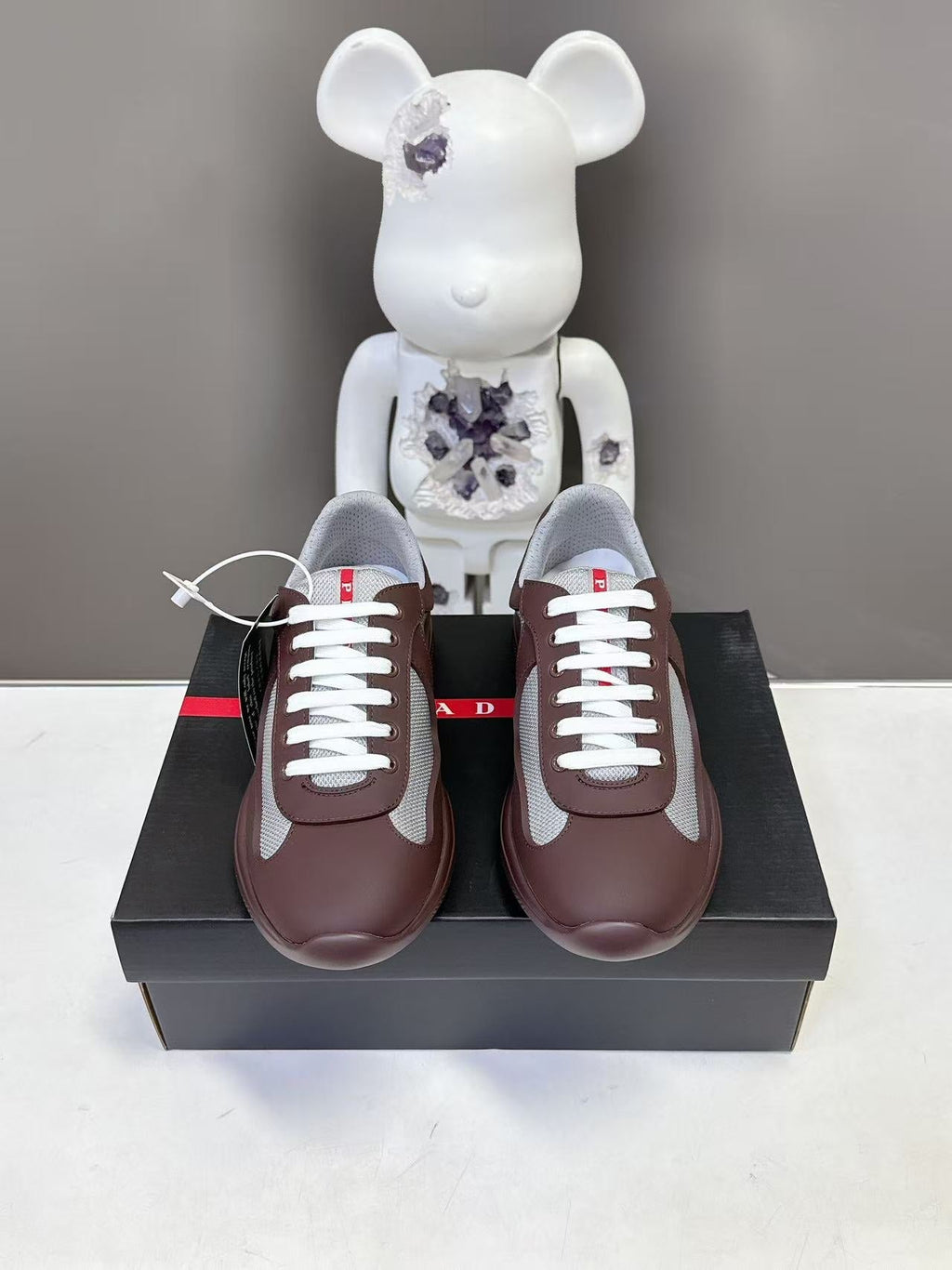 Prad America's Cup Logo Tag Sneakers Brown Soft Rubber & Bike Fabric 951924