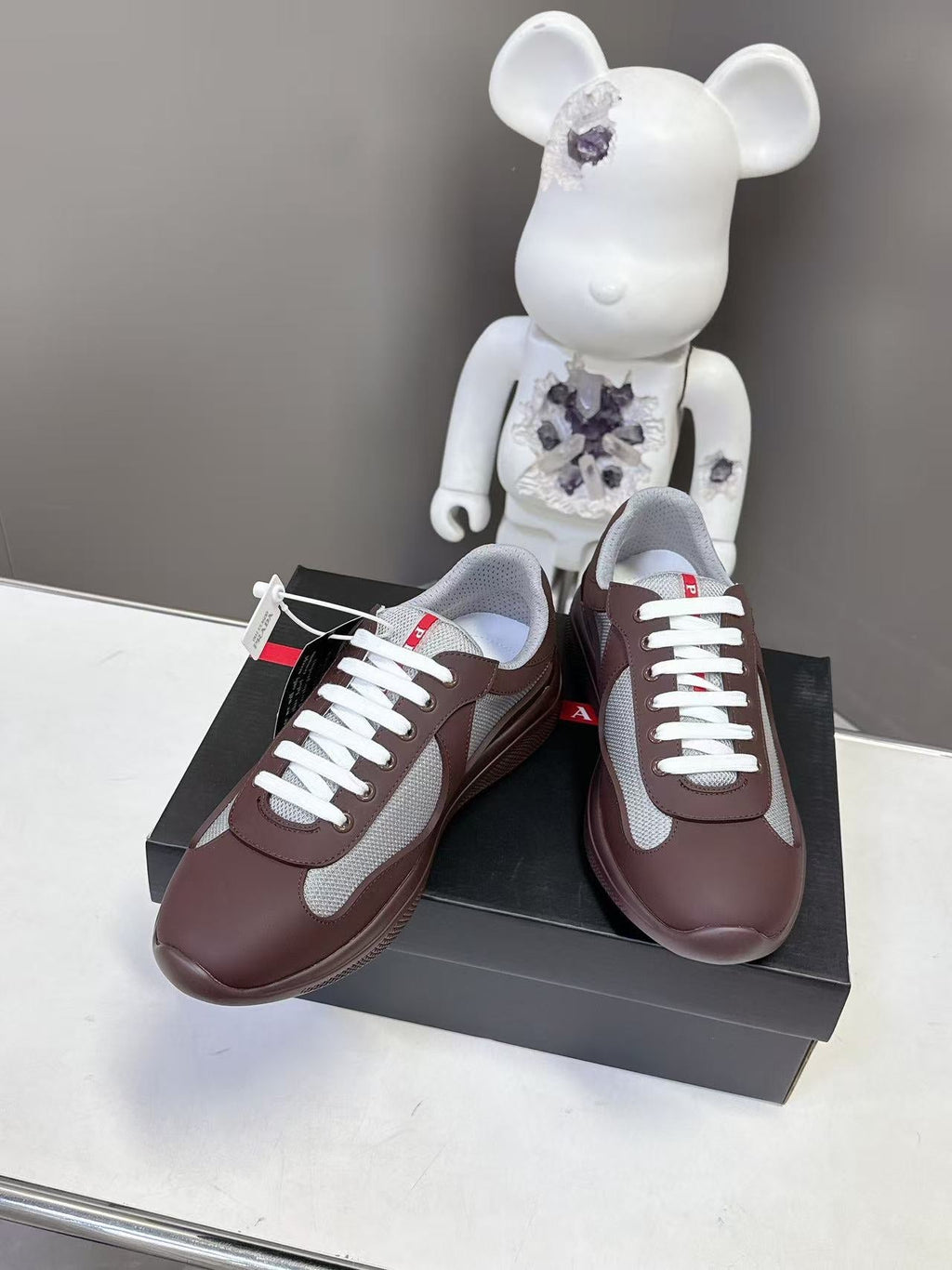 Prad America's Cup Logo Tag Sneakers Brown Soft Rubber & Bike Fabric 951924