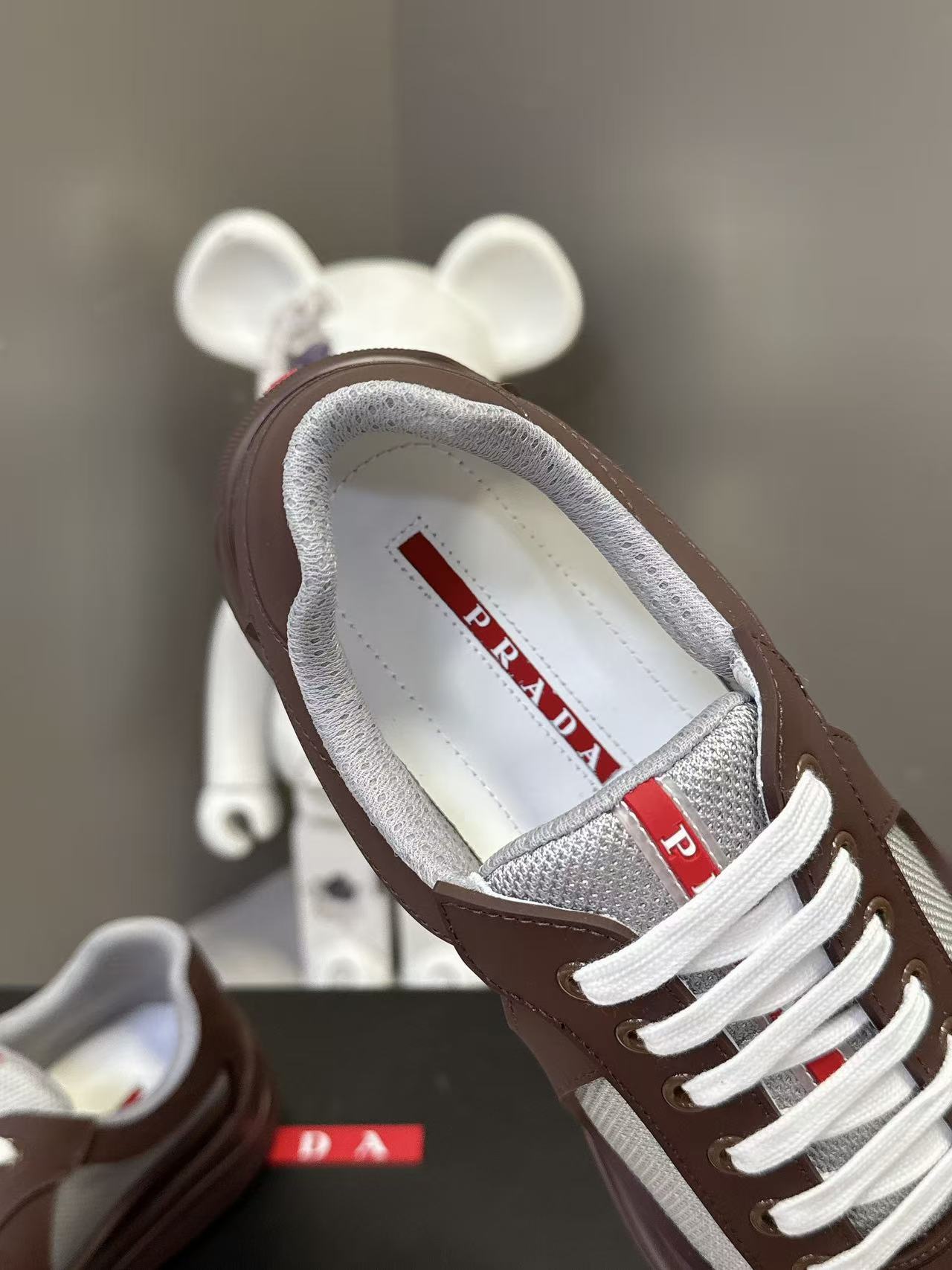 Prad America's Cup Logo Tag Sneakers Brown Soft Rubber & Bike Fabric 951924