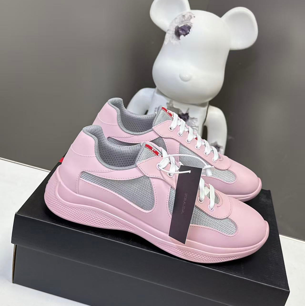 Prad America's Cup Logo Tag Sneakers Pink Soft Rubber & Bike Fabric 951923