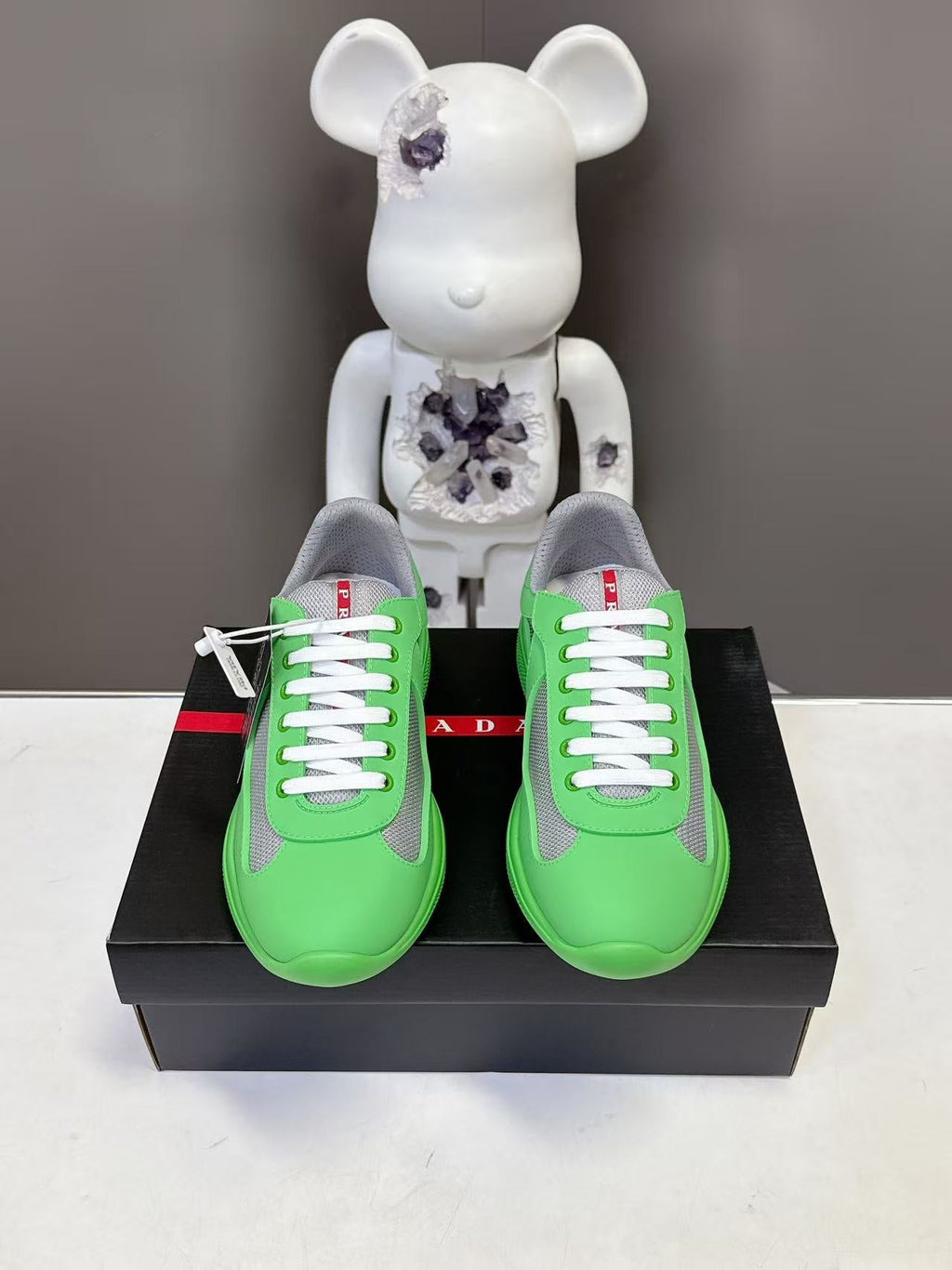 Prad America's Cup Logo Tag Sneakers Green Soft Rubber & Bike Fabric 951918
