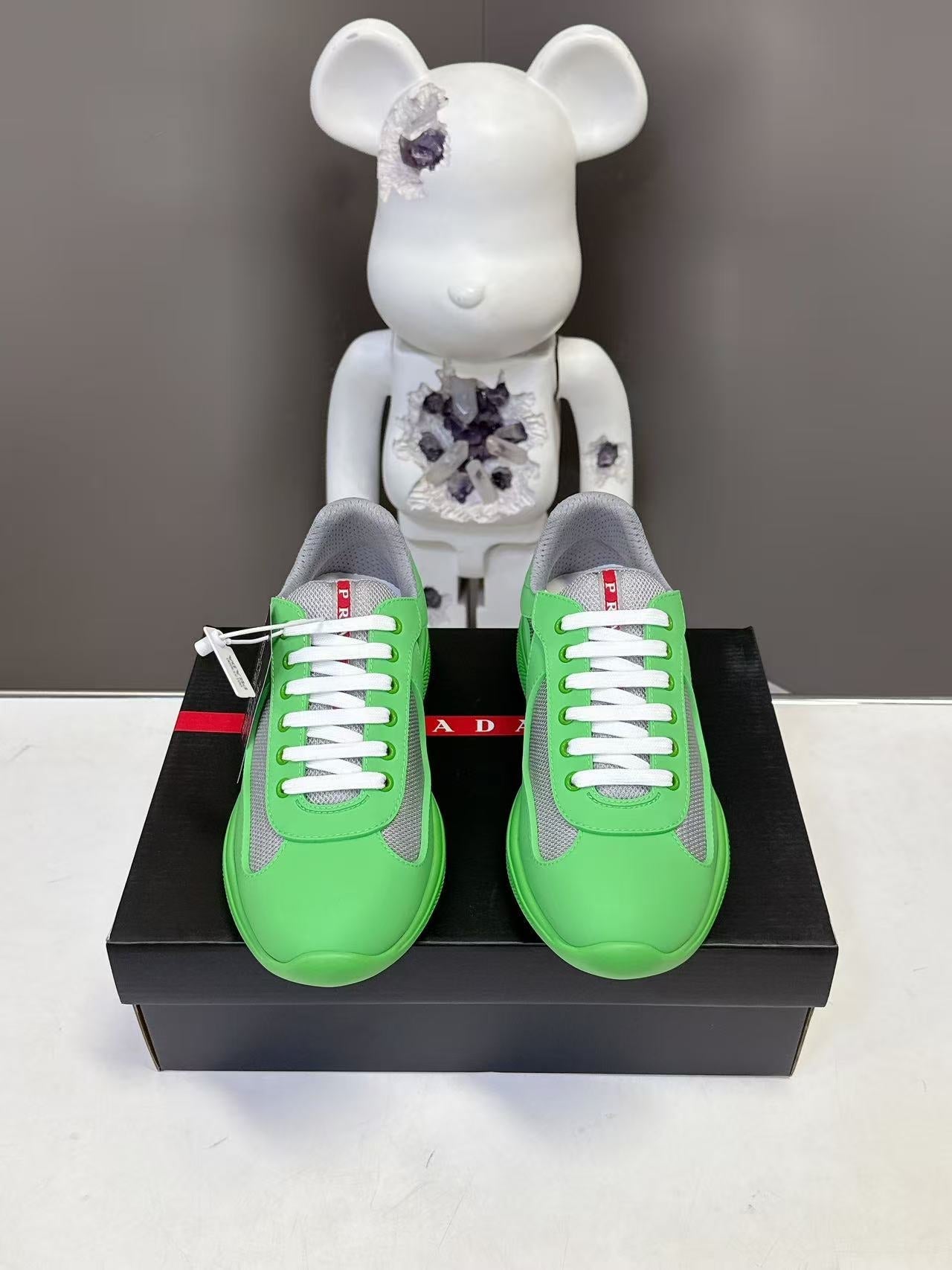 Prad America's Cup Logo Tag Sneakers Green Soft Rubber & Bike Fabric 951918