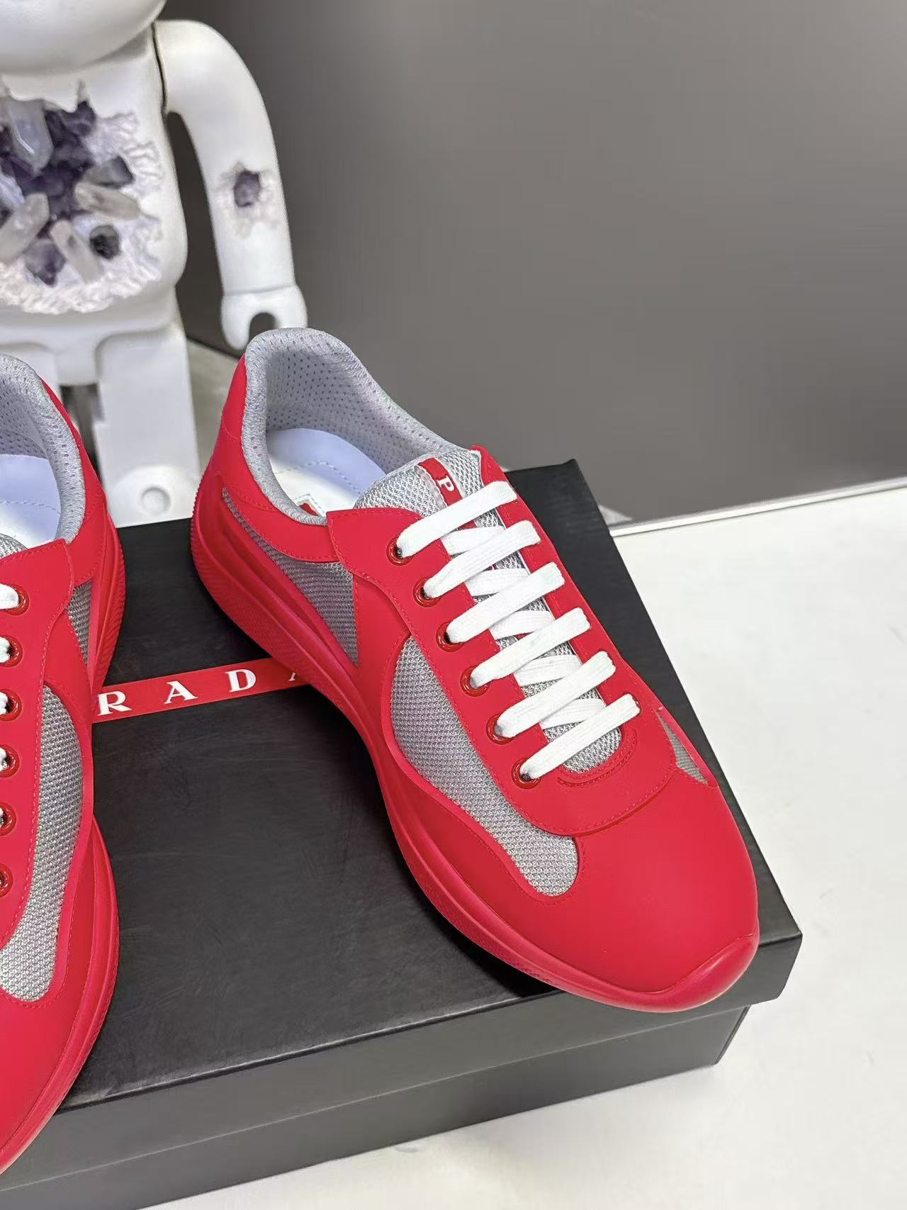Prad America's Cup Logo Tag Sneakers Red Soft Rubber & Bike Fabric 951916