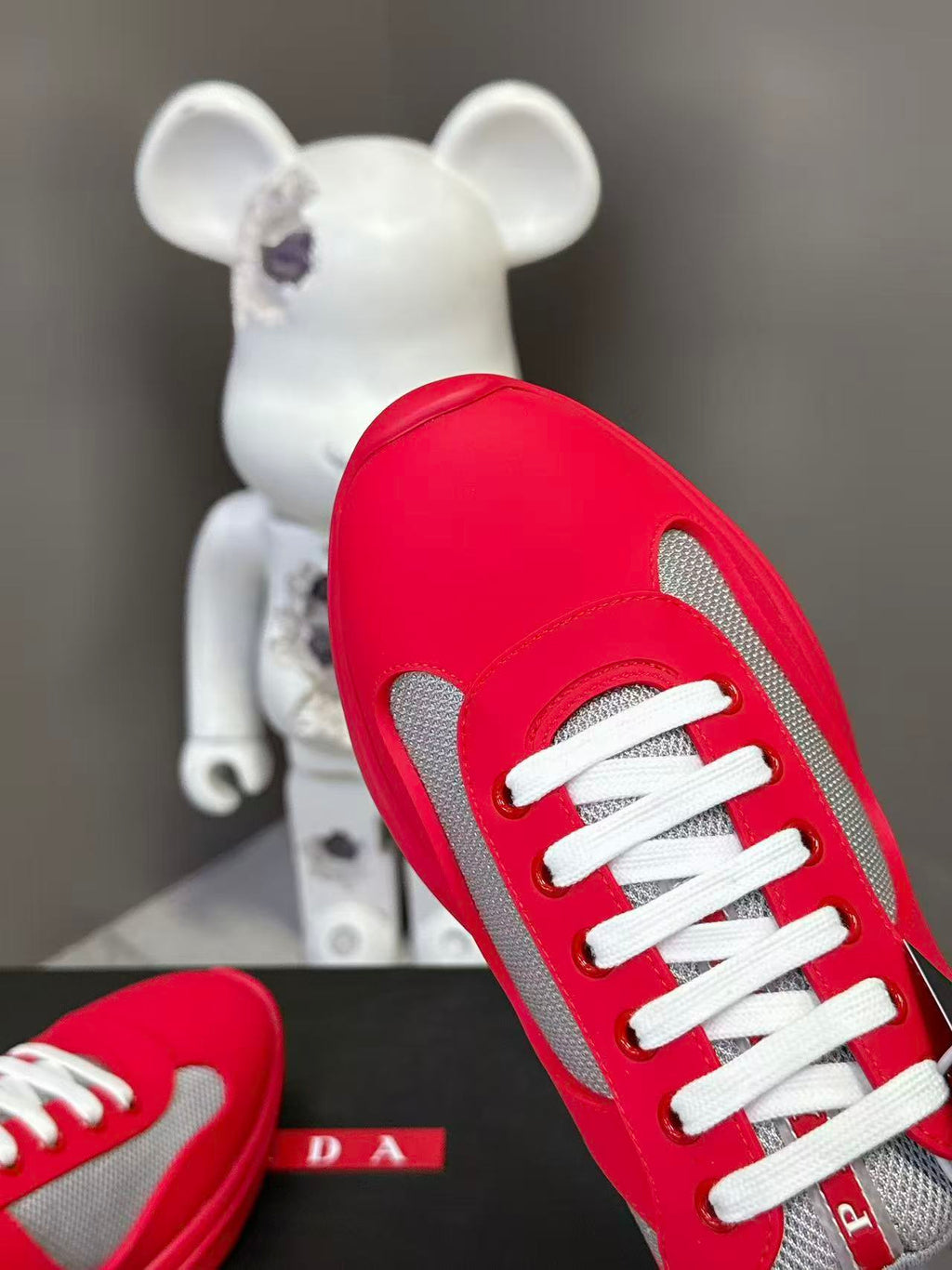 Prad America's Cup Logo Tag Sneakers Red Soft Rubber & Bike Fabric 951916