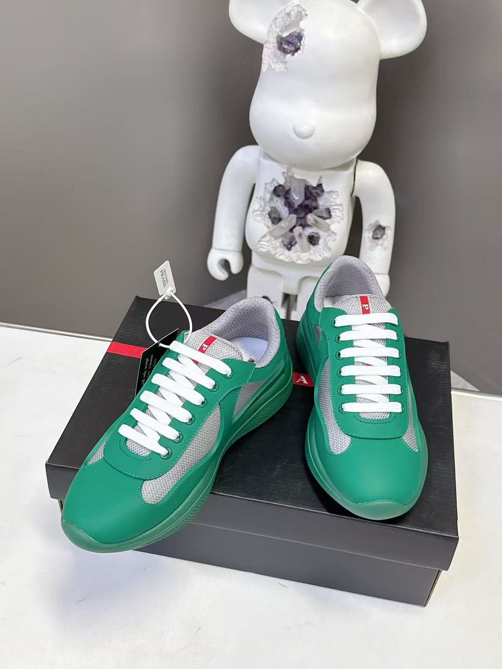 Prad America's Cup Logo Tag Sneakers Dark Green Soft Rubber & Bike Fabric 951915