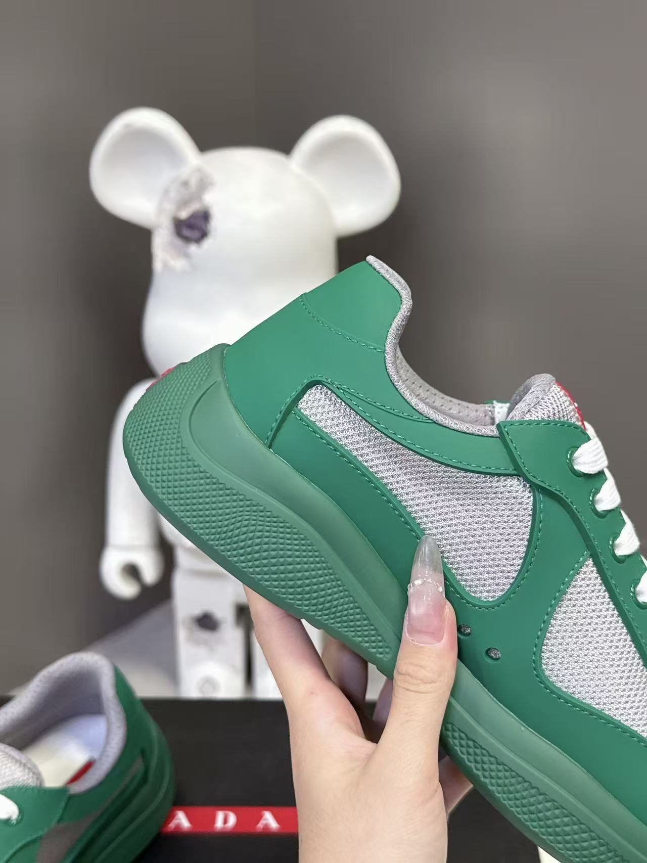 Prad America's Cup Logo Tag Sneakers Dark Green Soft Rubber & Bike Fabric 951915