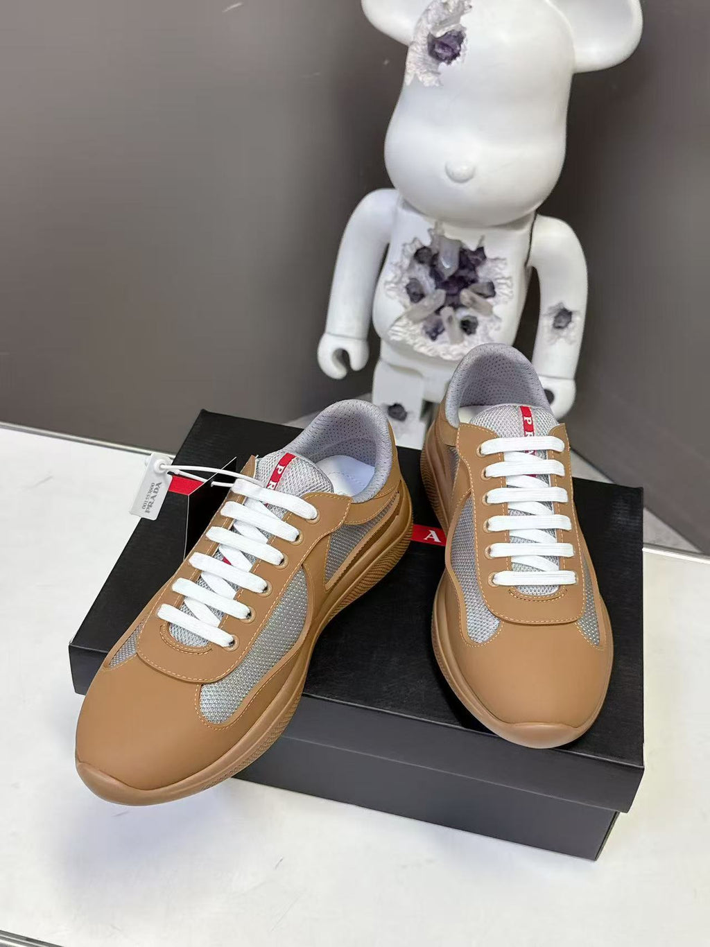 Prad America's Cup Logo Tag Sneakers Light Brown Soft Rubber & Bike Fabric 951913