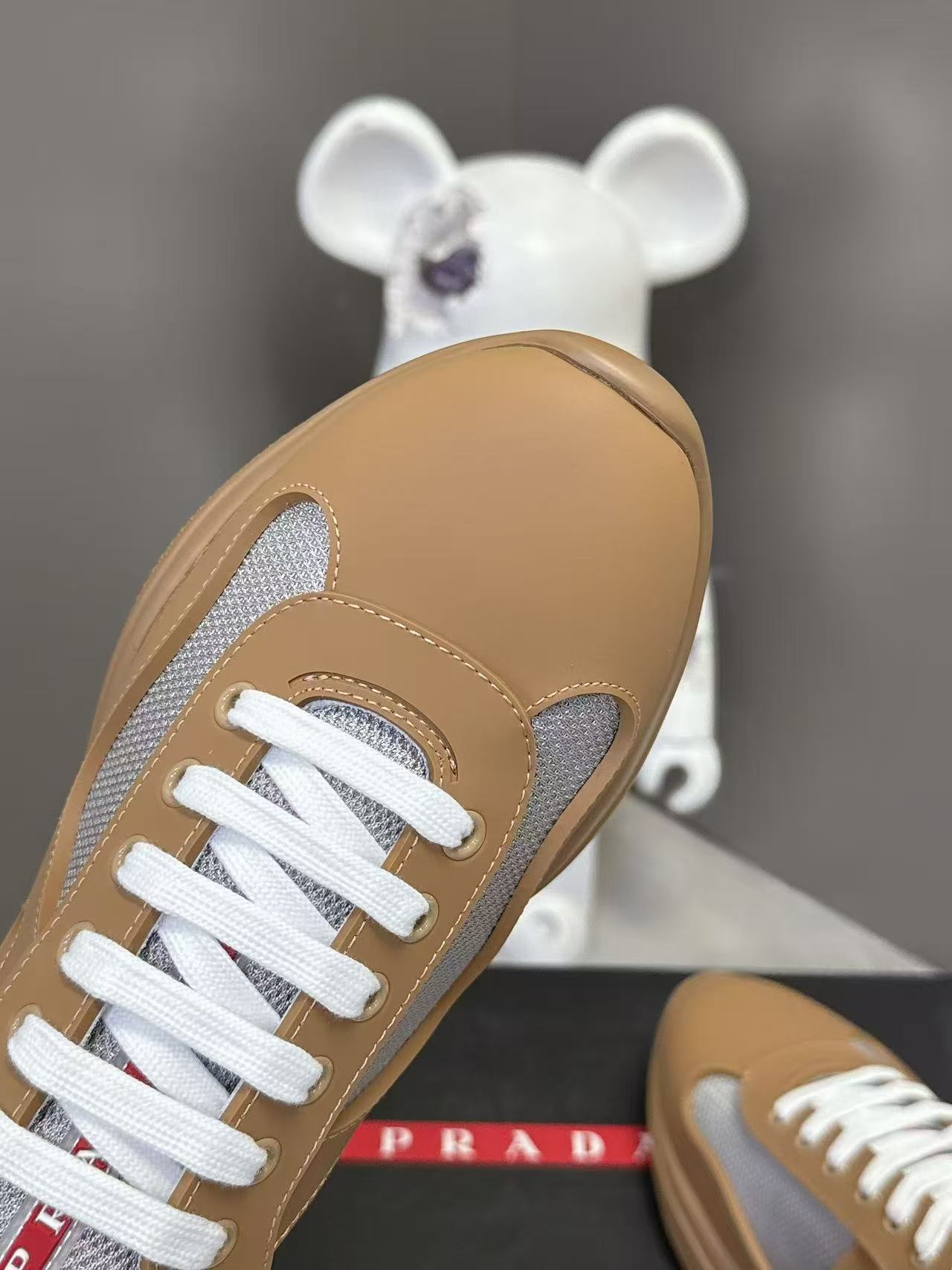 Prad America's Cup Logo Tag Sneakers Light Brown Soft Rubber & Bike Fabric 951913