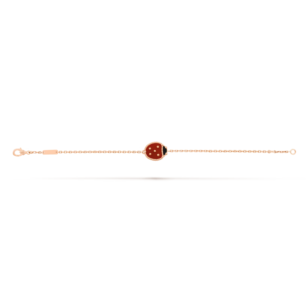 Lucky Spring bracelet, closed wings ladybug, onyx, carnelian