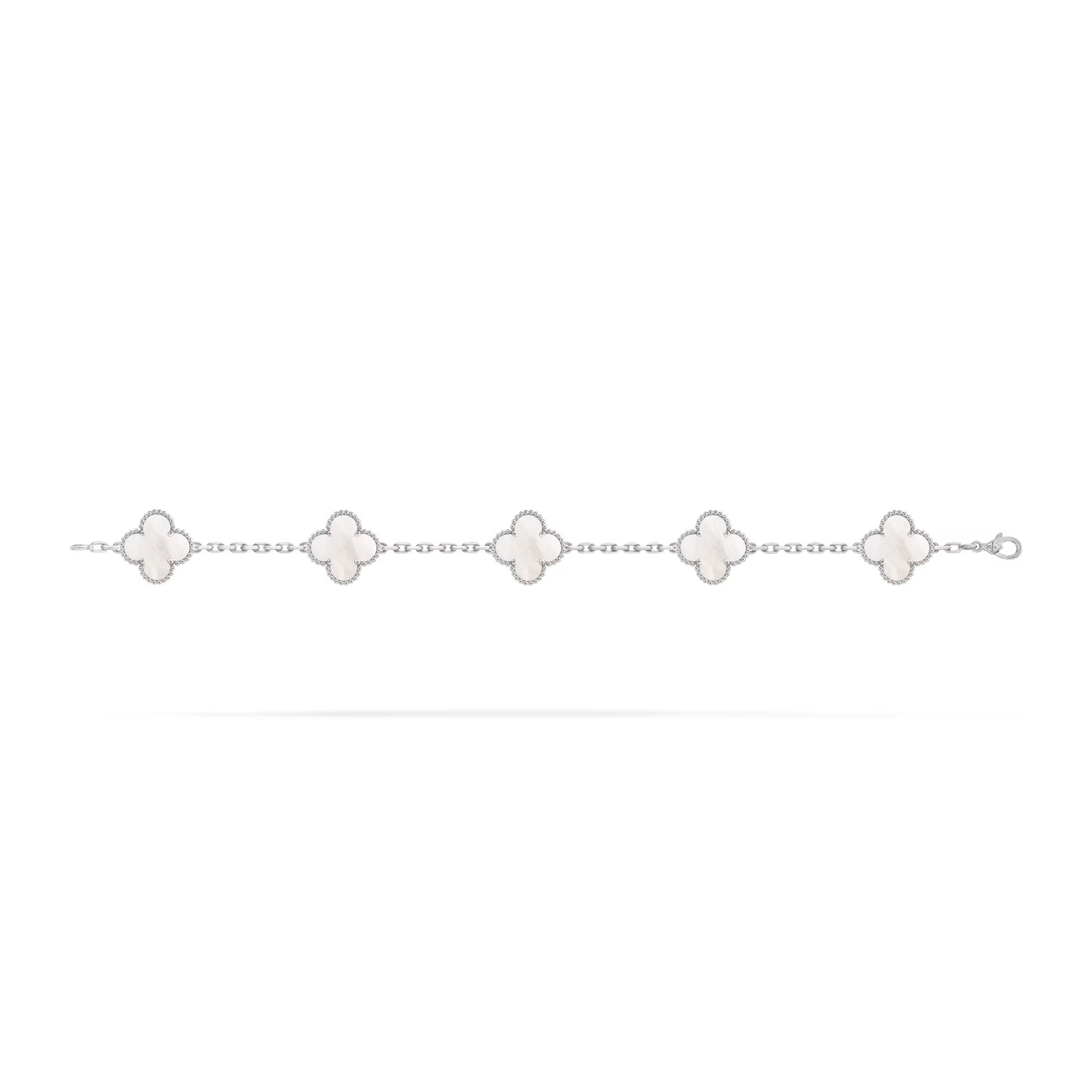 Vintage Alhambra bracelet, 5 motifs, rhodium plated, white mother-of-pearl