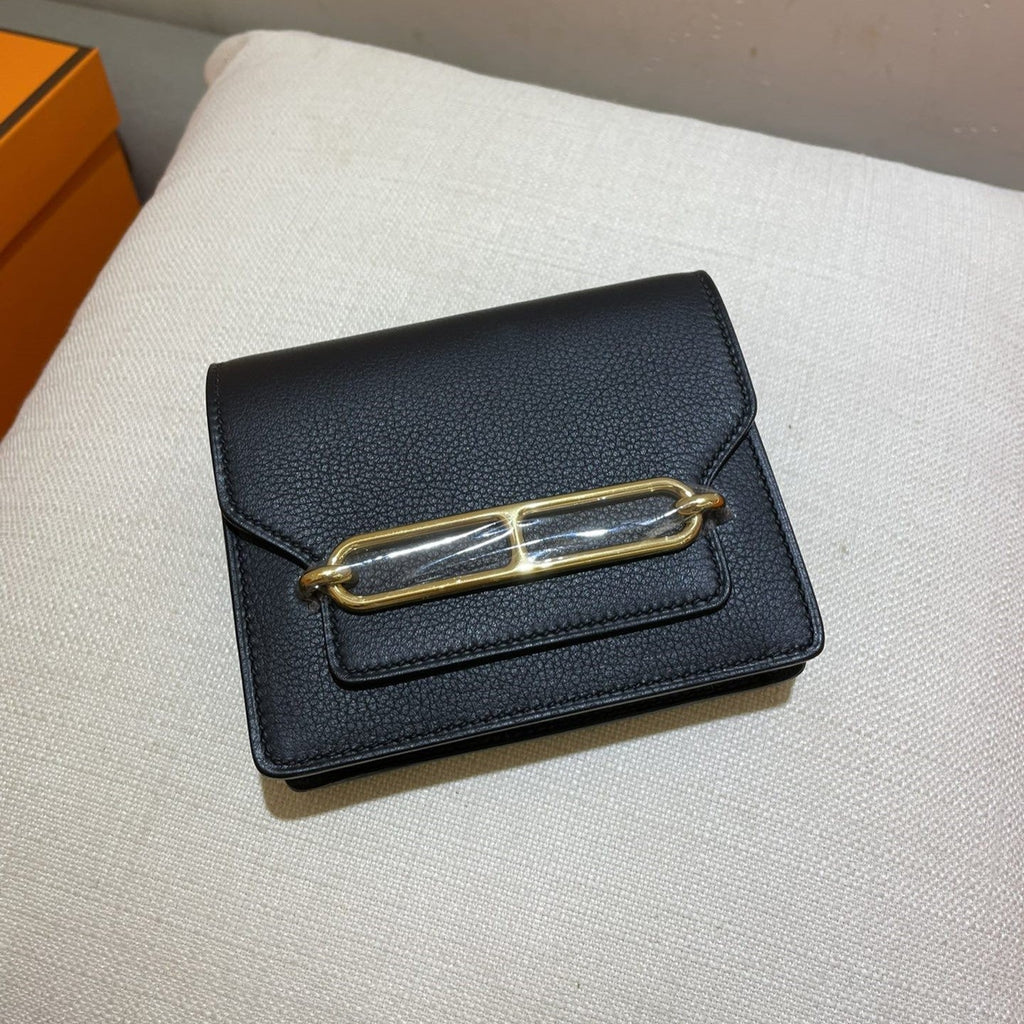HERMES RoulisSlim Wallet 12.7 Black Calfskin