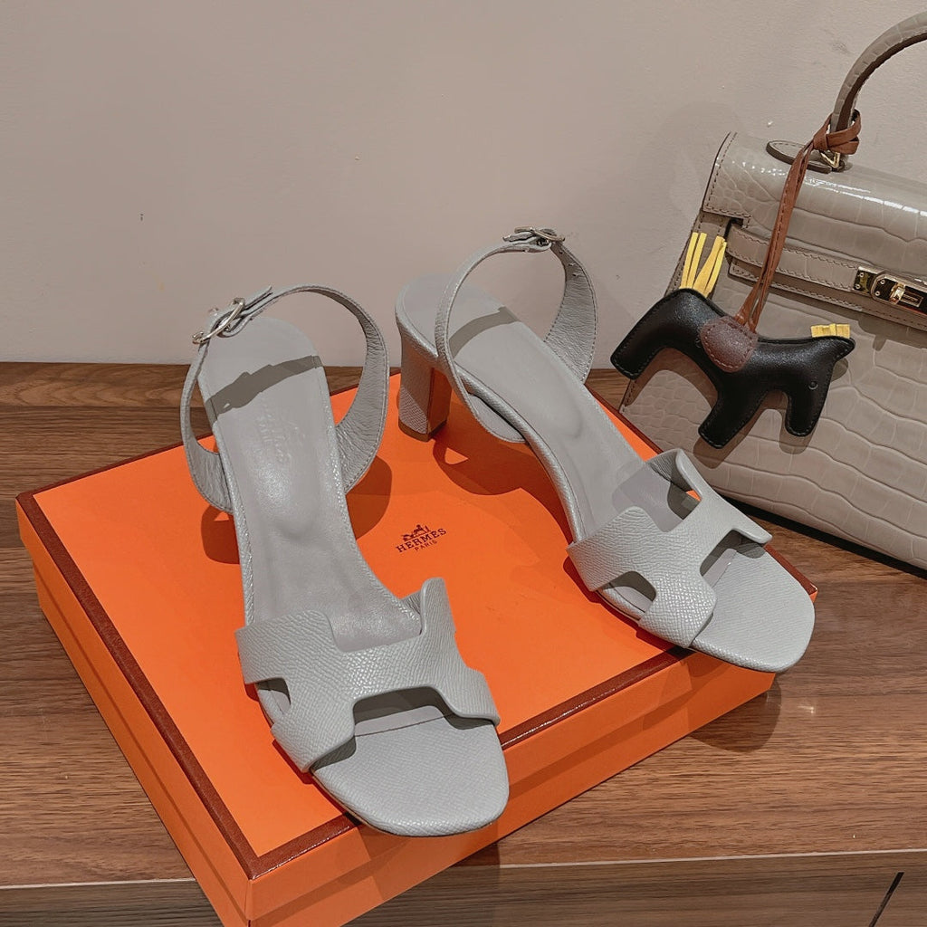 HERMES SLINGBACK SANDAL ETERNITE 75 CREAM GRAY LAMBSKIN
