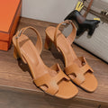 HERMES HOLY 75 SANDAL IN CINNAMON BROWN GRAINED CALFSKIN
