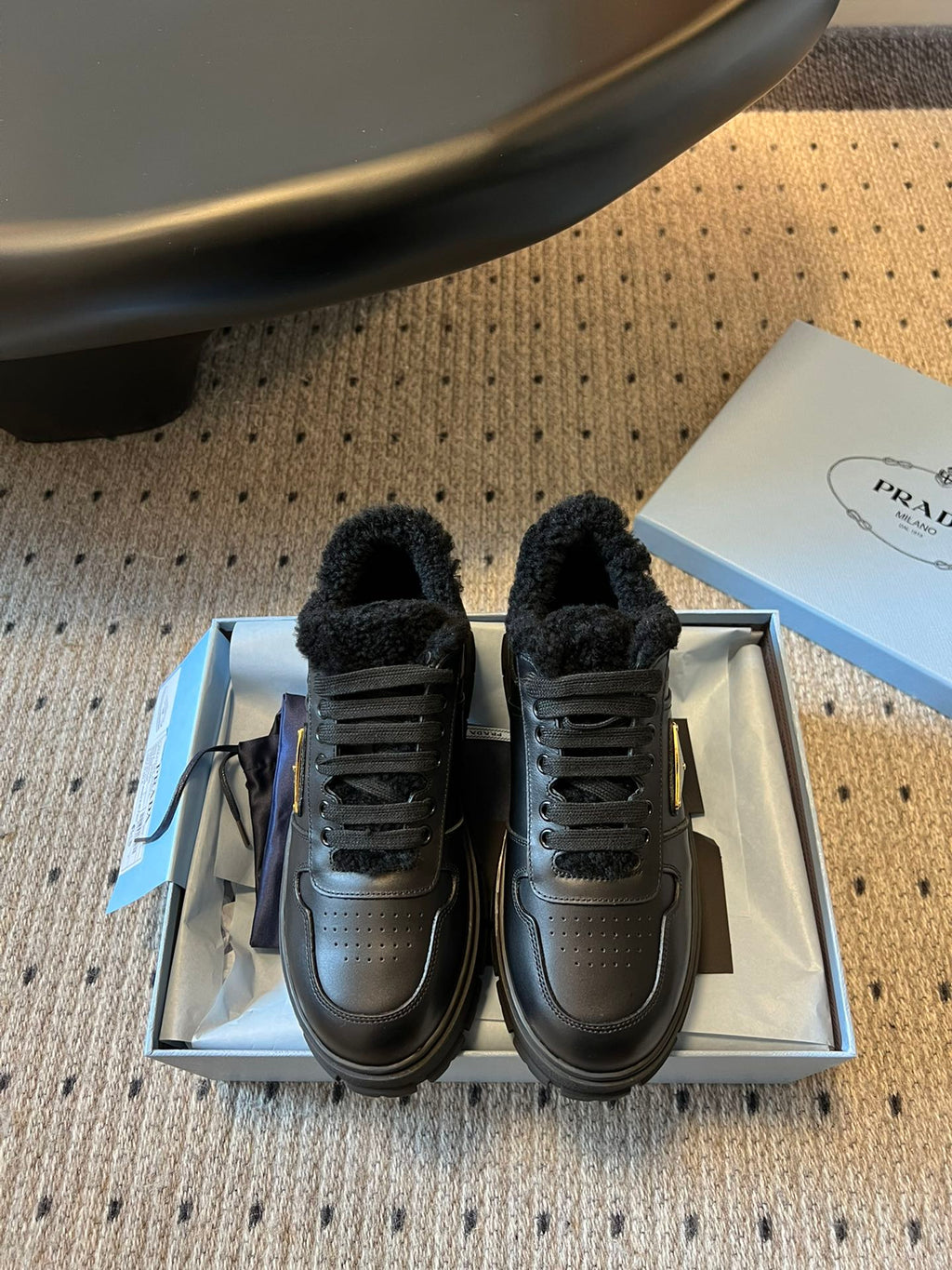 Pra Sneaker Black Cowhide Lace Wool 478563