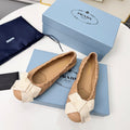 Prada 26s Bow Ballet Flats Beige White Sheepskin 624086