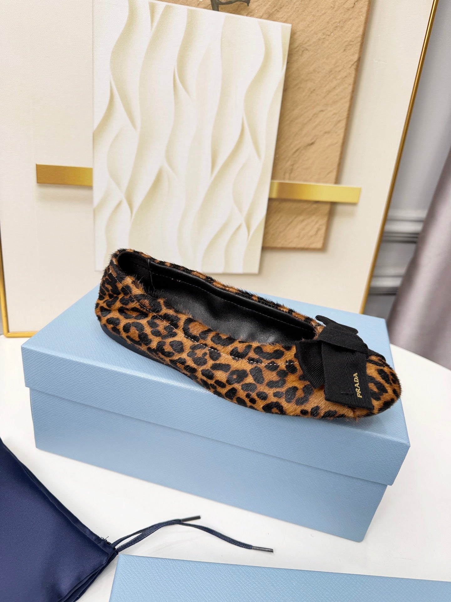 Prada 26s Bow Ballet Flats Leopard Horse Hair 624085
