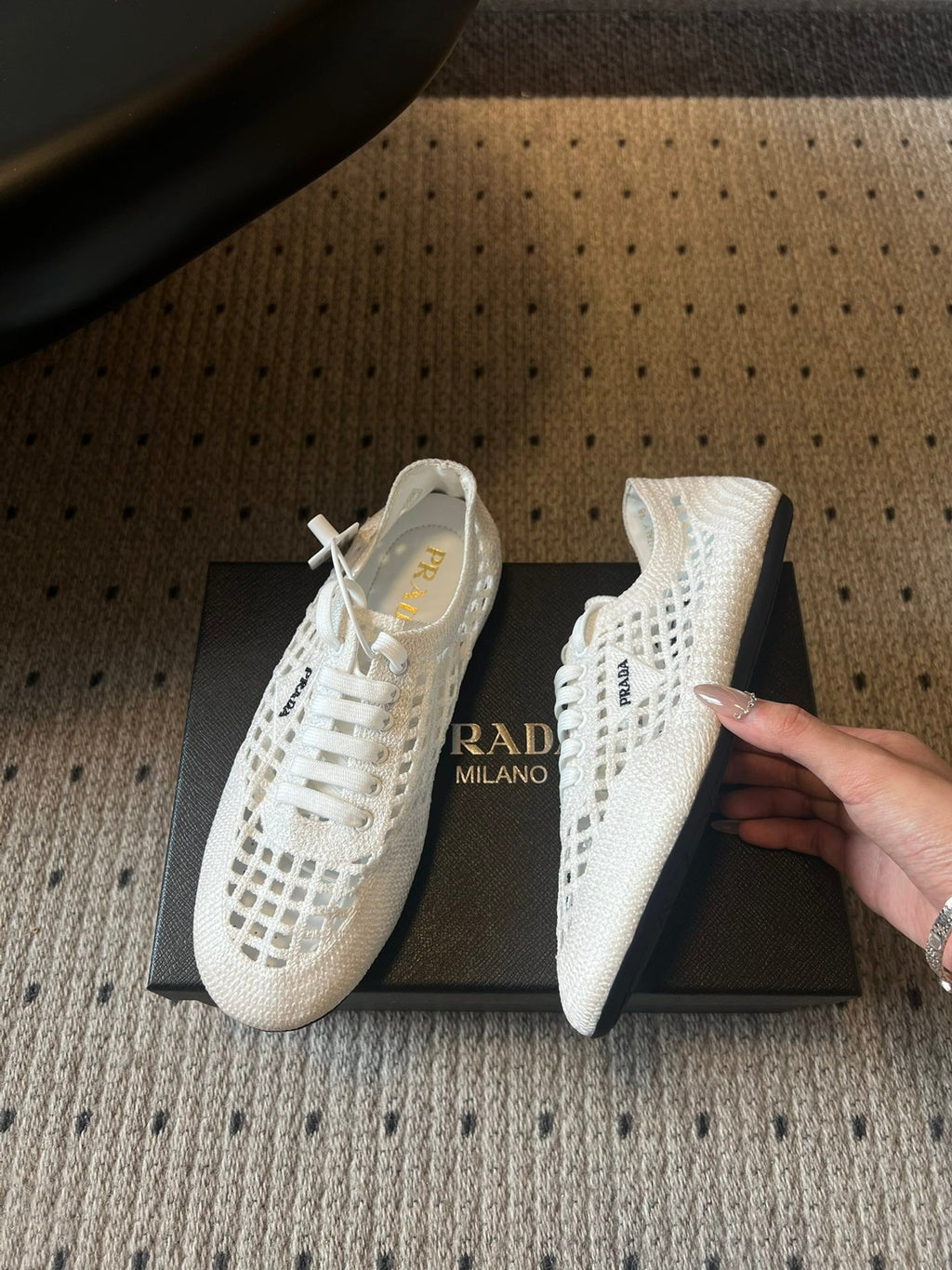 Prada 26s Collapse Sneakers White Crochet Laced 726977