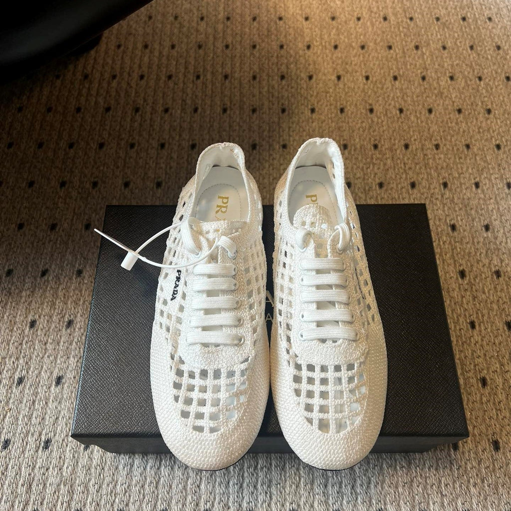 Prada 26s Collapse Sneakers White Crochet Laced 726977