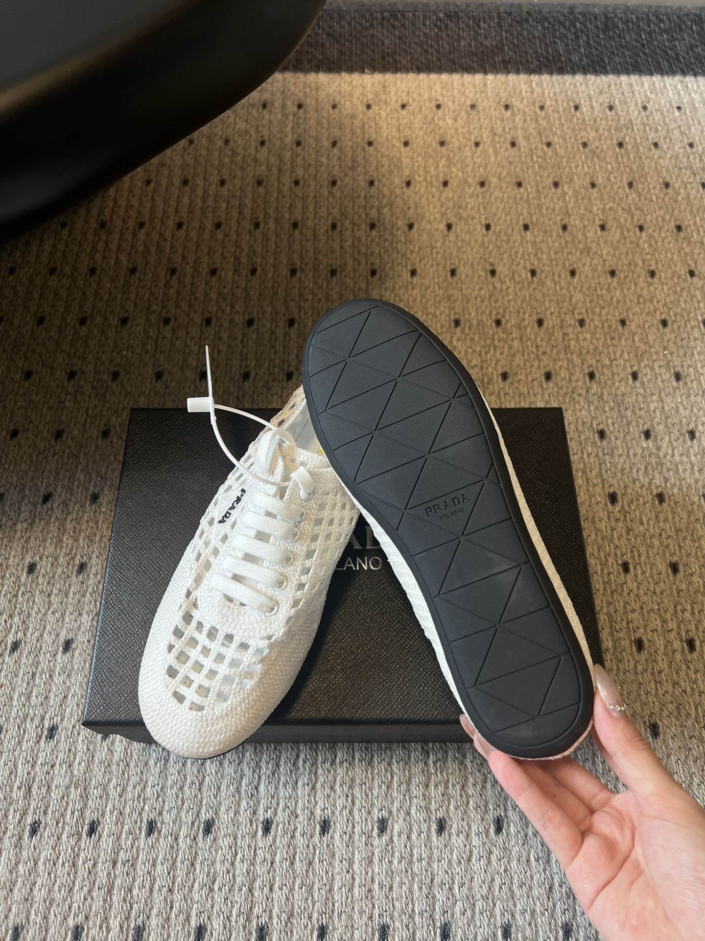 Prada 26s Collapse Sneakers White Crochet Laced 726977