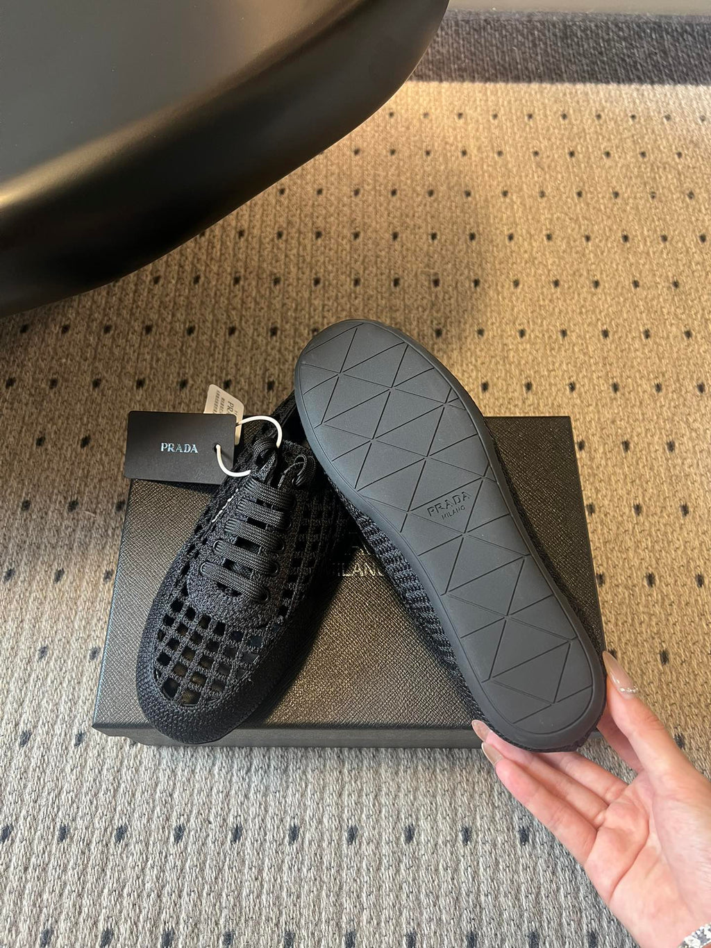 Prada 26s Collapse Sneakers Black Crochet Laced 726978
