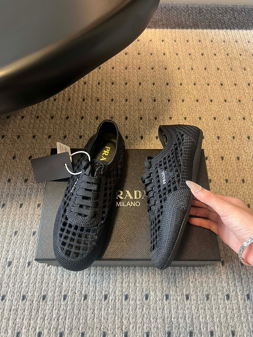 Prada 26s Collapse Sneakers Black Crochet Laced 726978