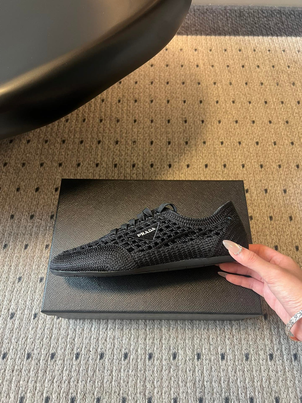 Prada 26s Collapse Sneakers Black Crochet Laced 726978